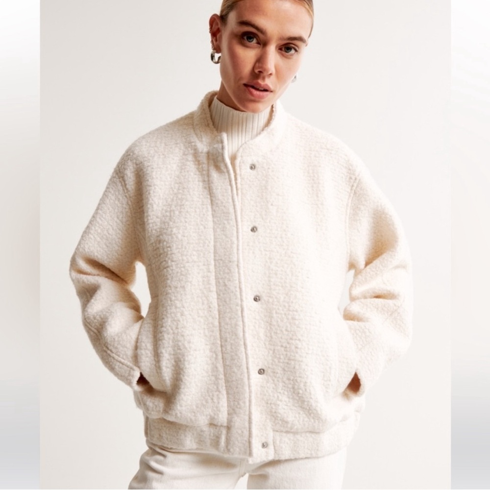 Abercrombie Wool-Blend Bomber Jacket in CREAM